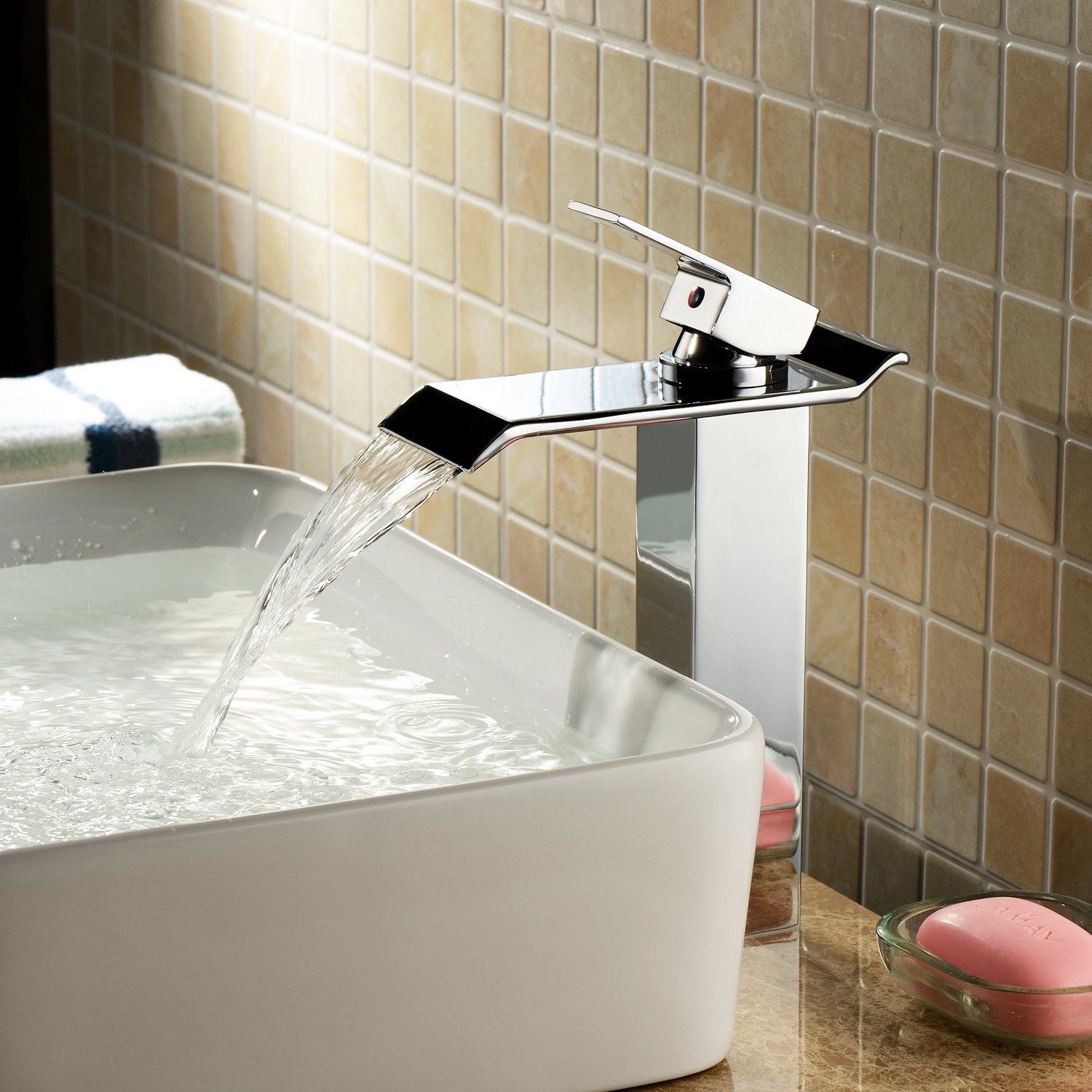Bianca Single Handle Deck Mounted Water Fall Bathroom Sink Faucet